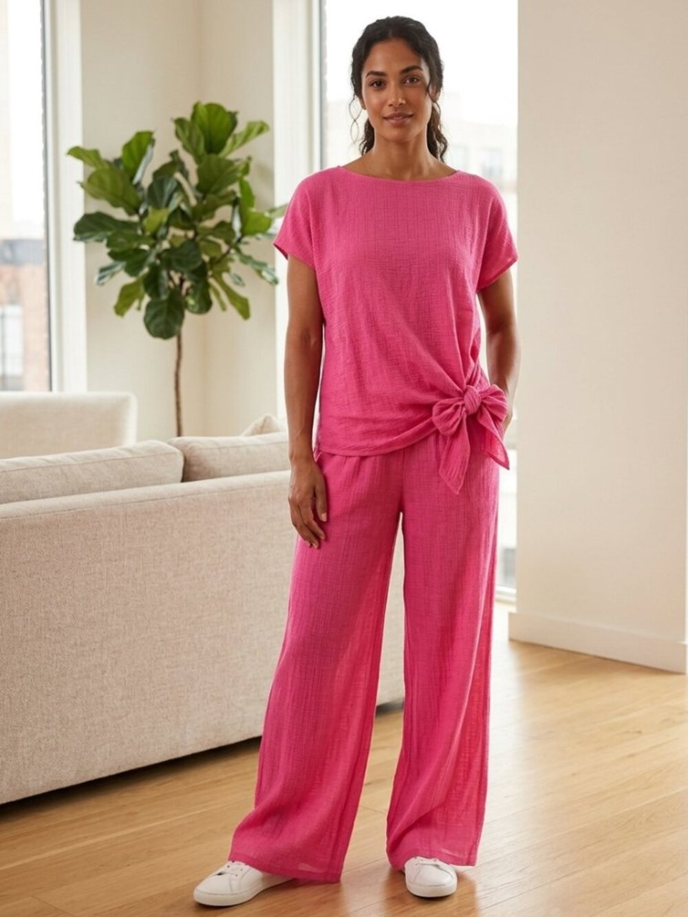 Jluxlabel Pink Tie Front Two-Piece Set